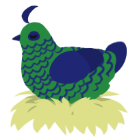 A viridian and navy chicken with a lace pattern