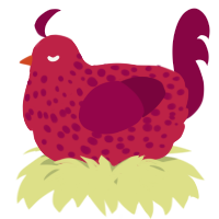 A crimson and maroon chicken with a speckle pattern