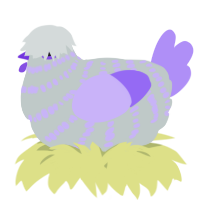 A silver and lilac chicken with a bar pattern
