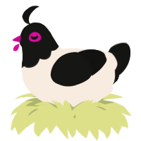A cream and black chicken with a head pattern