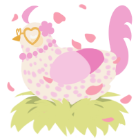 A cream and pink chicken with a speckle pattern