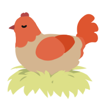 A beige and vermilion chicken with a head pattern