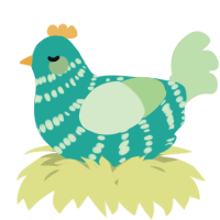 A turquoise and gluppy chicken with a bar pattern