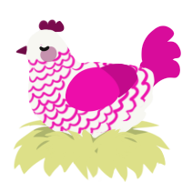 A white and fuchsia chicken with a lace pattern