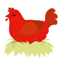 Red, a red and russet chicken with a lace pattern