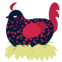 A tumblr and crimson chicken with a speckle pattern