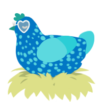 A sapphire and aqua chicken with a speckle pattern