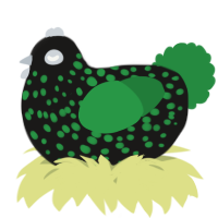 A sable and viridian chicken with a speckle pattern