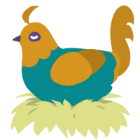 A teal and ochre chicken with a head pattern