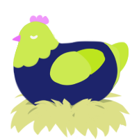 A navy and lime chicken with a head pattern
