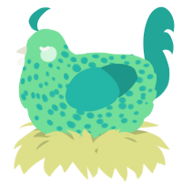 A spring and turquoise chicken with a speckle pattern