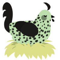 Fishfingers, a gluppy and sable chicken with a speckle pattern