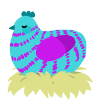 A aqua and amethyst chicken with a bar pattern