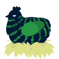 A tumblr and viridian chicken with a bar pattern