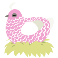 A pink and white chicken with a lace pattern