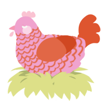 A pink and vermilion chicken with a lace pattern