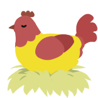 A yellow and red chicken with a head pattern