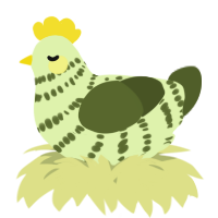 A apple and olive chicken with a bar pattern