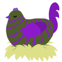 Pneumonia Joker, a olive and violet chicken with a bar pattern