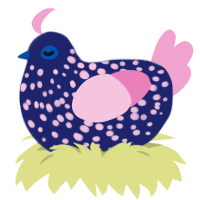 A navy and pink chicken with a speckle pattern