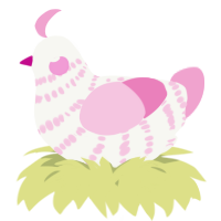 A white and pink chicken with a bar pattern