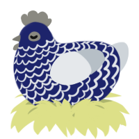 A navy and mist chicken with a lace pattern