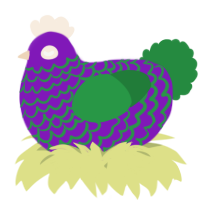 A violet and viridian chicken with a lace pattern