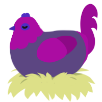 plum pie, a overcast and plum chicken with a head pattern