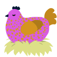 A orchid and ochre chicken with a speckle pattern