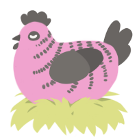 A pink and grey chicken with a half-bar pattern