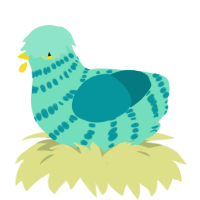 Toothpaste, a mint and teal chicken with a bar pattern