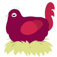 A maroon and crimson chicken