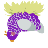 A violet and silver chicken with a lace pattern