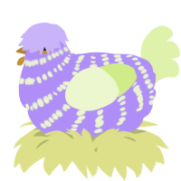 A lilac and apple chicken with a bar pattern