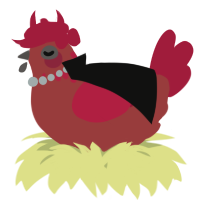 A red and crimson chicken with a neck-speckle pattern