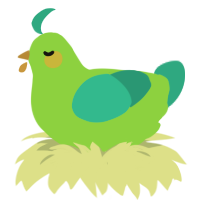A grass and turquoise chicken