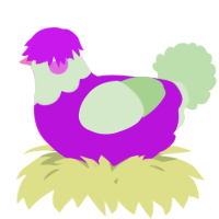 A amethyst and gluppy chicken with a head pattern