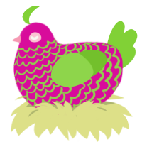 A fuchsia and grass chicken with a lace pattern