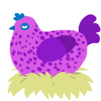 A orchid and violet chicken with a speckle pattern
