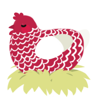 A crimson and white chicken with a lace pattern