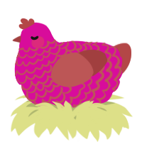 A fuchsia and red chicken with a lace pattern