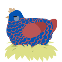 A ultramarine and red chicken with a lace pattern