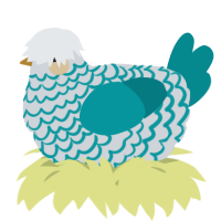 A mist and teal chicken with a lace pattern