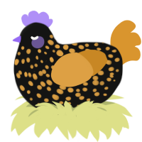 A black and orange chicken with a speckle pattern