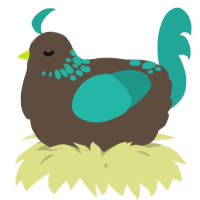 A bark and turquoise chicken with a neck-speckle pattern