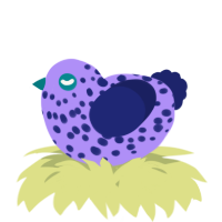 A lilac and navy chicken with a speckle pattern