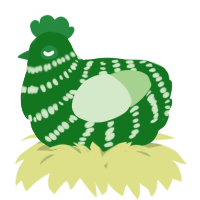 A leaf and gluppy chicken with a bar pattern