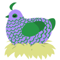 A lilac and viridian chicken with a lace pattern