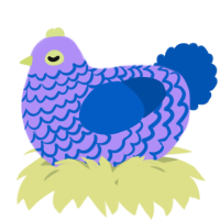 A lilac and ultramarine chicken with a lace pattern