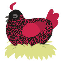 Ow the Edge, a sable and crimson chicken with a double-lace pattern